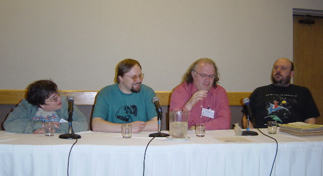 The panel on collaborative fanzine editing - L-R Alison S, Bill B, Mark P and Andy H