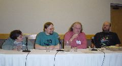 The panel on collaborative fanzine editing - L-R Alison S, Bill B, Mark P and Andy H
