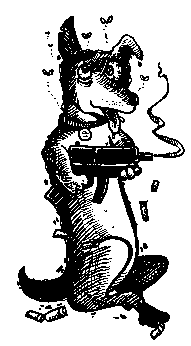 Zombie dachsund with machine gun